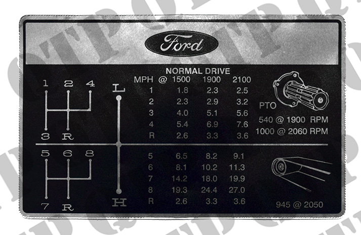 Decal Ford 2000 - 6600's Gear Change Chart