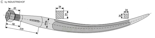 Pointed courved tine with cone-shaped nut
