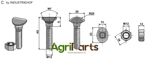Cultivator bolt - M12x48 - 8.8