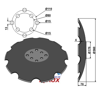 Notched disc with flat neck O560