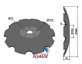 Notched disc with flat neck - O560