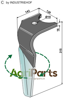 Tine for rotary harrows (DURAFACE) - right model
